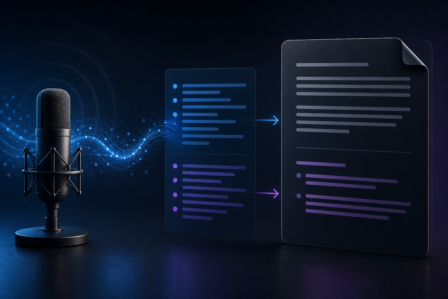 AI text cleanup workflow showing dictated text becoming clean output
