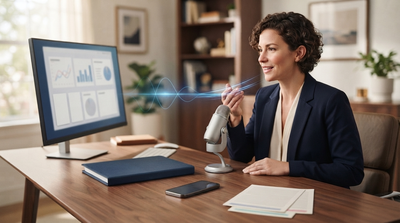 Insurance agent using voice dictation across office work tools
