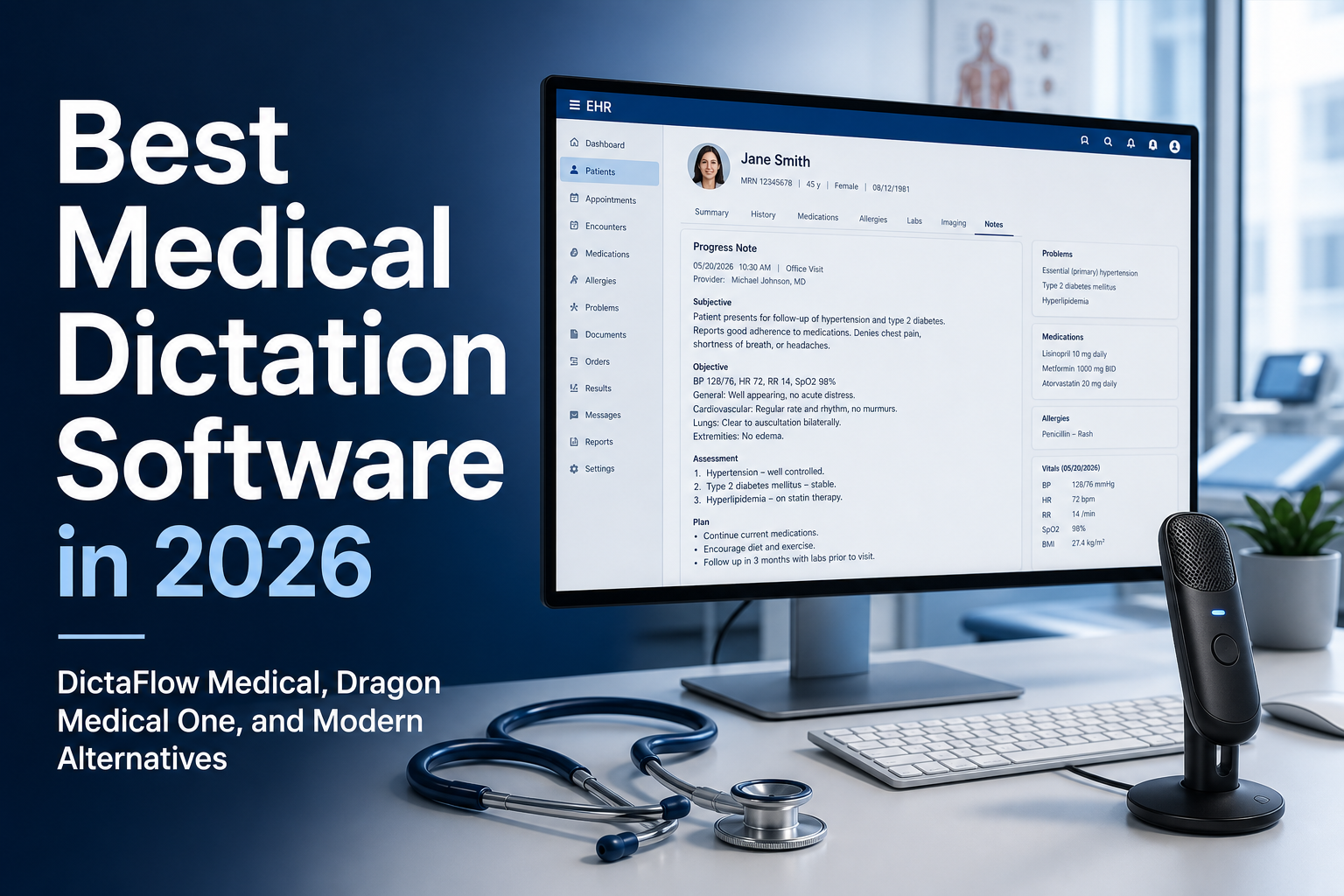 Best Medical Dictation Software in 2026: DictaFlow Medical, Dragon Medical One, and Modern Alternatives Compared hero image