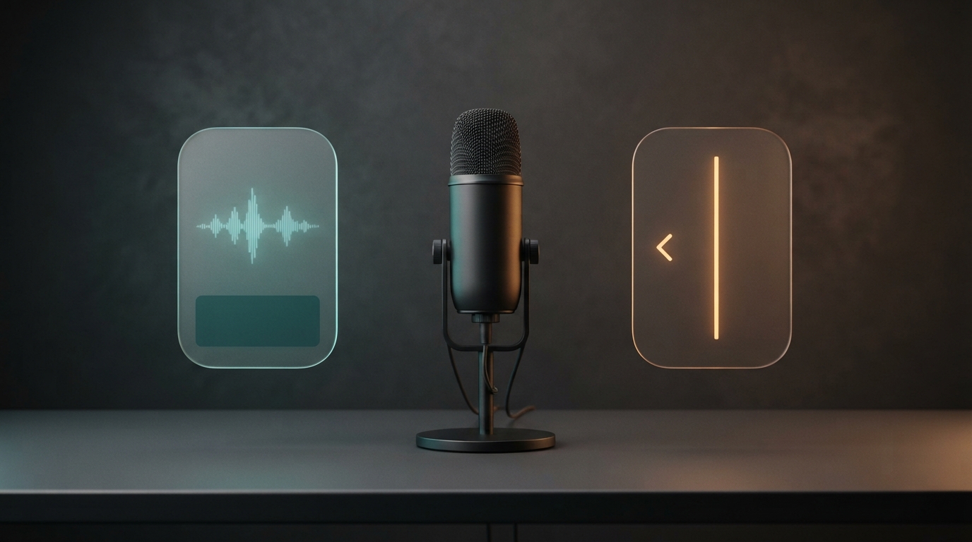 Voice waveforms beside an editable prompt and a separate amber action boundary