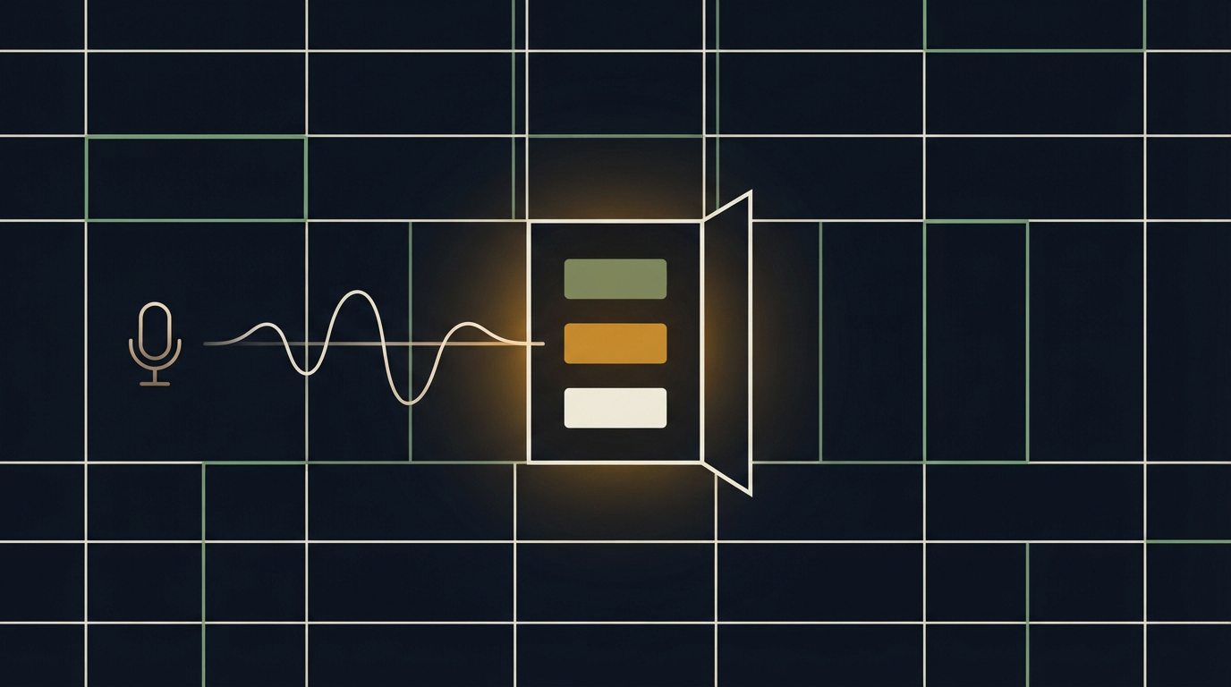 Abstract spreadsheet grid turning a spoken note into a structured list