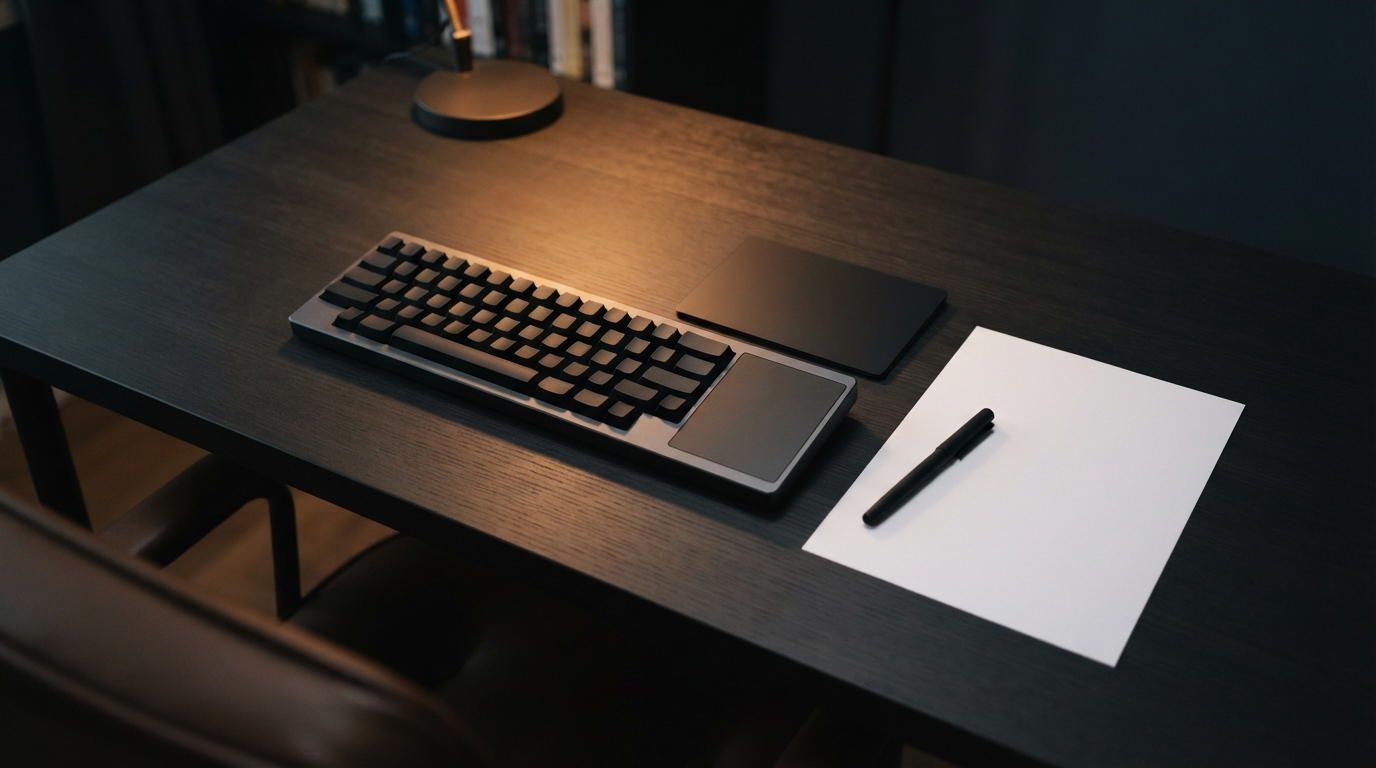 A calm dark desk prepared for a careful review
