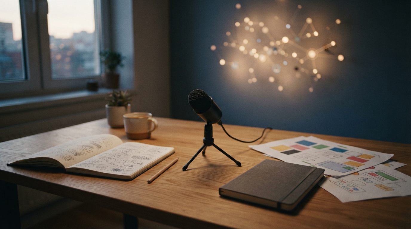 Editorial desk scene for a private personal search index