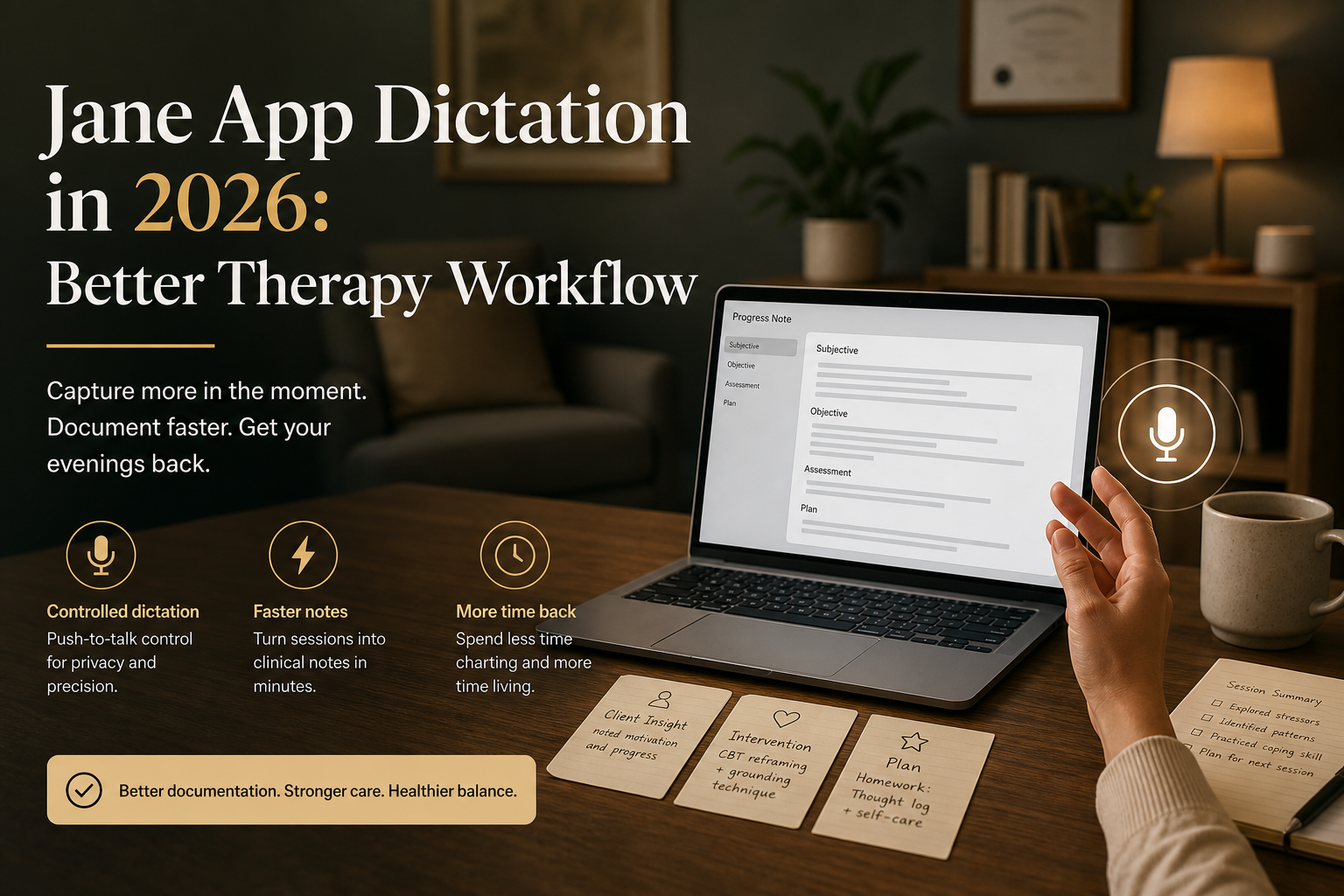Jane App dictation workflow for therapy notes