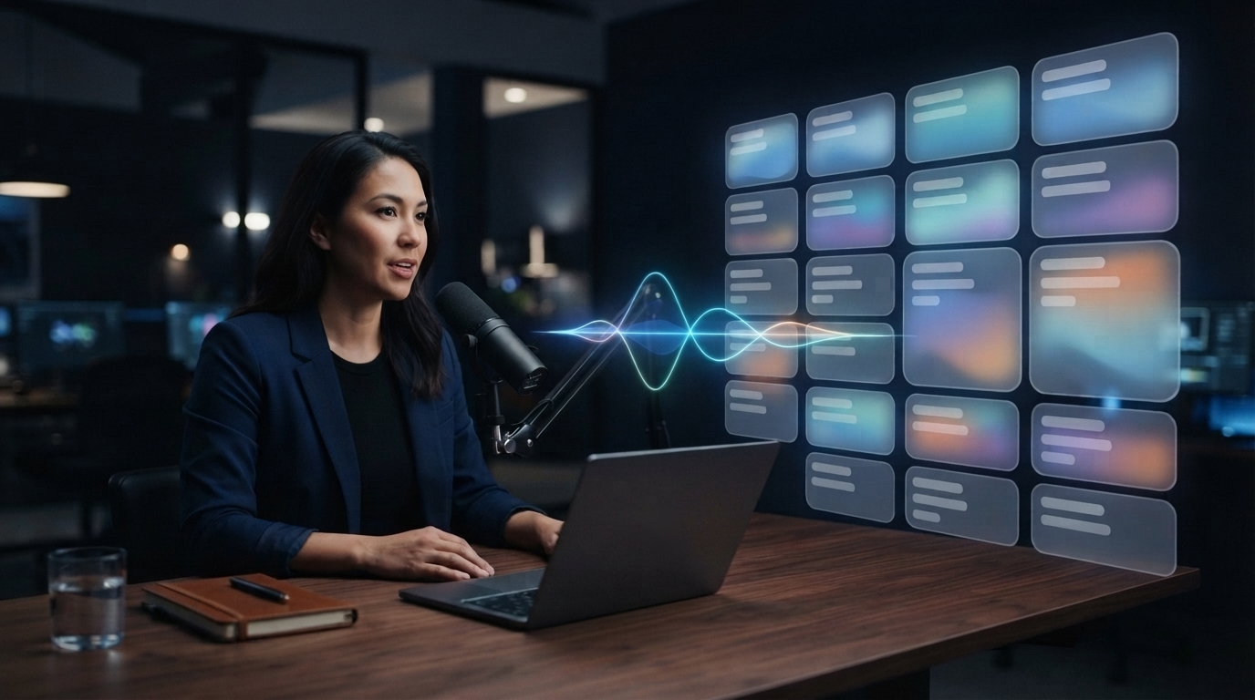 Voice waveform becoming organized issue cards during Jira dictation
