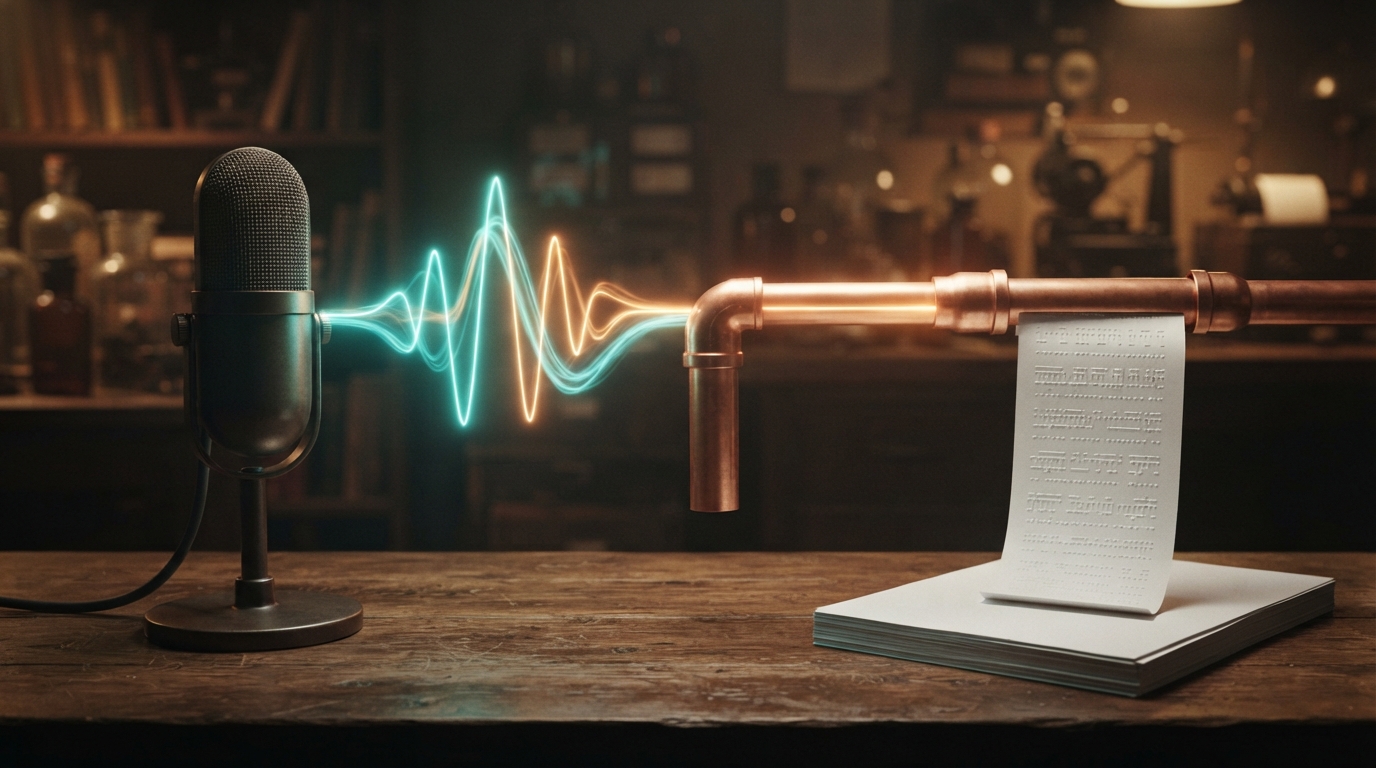 Microphone waveform flowing through a pipe into plain text