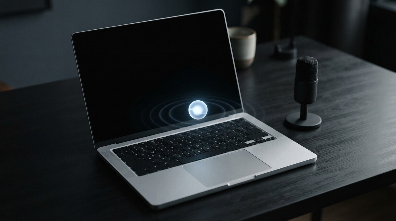 Editorial still life about voice dictation on Mac