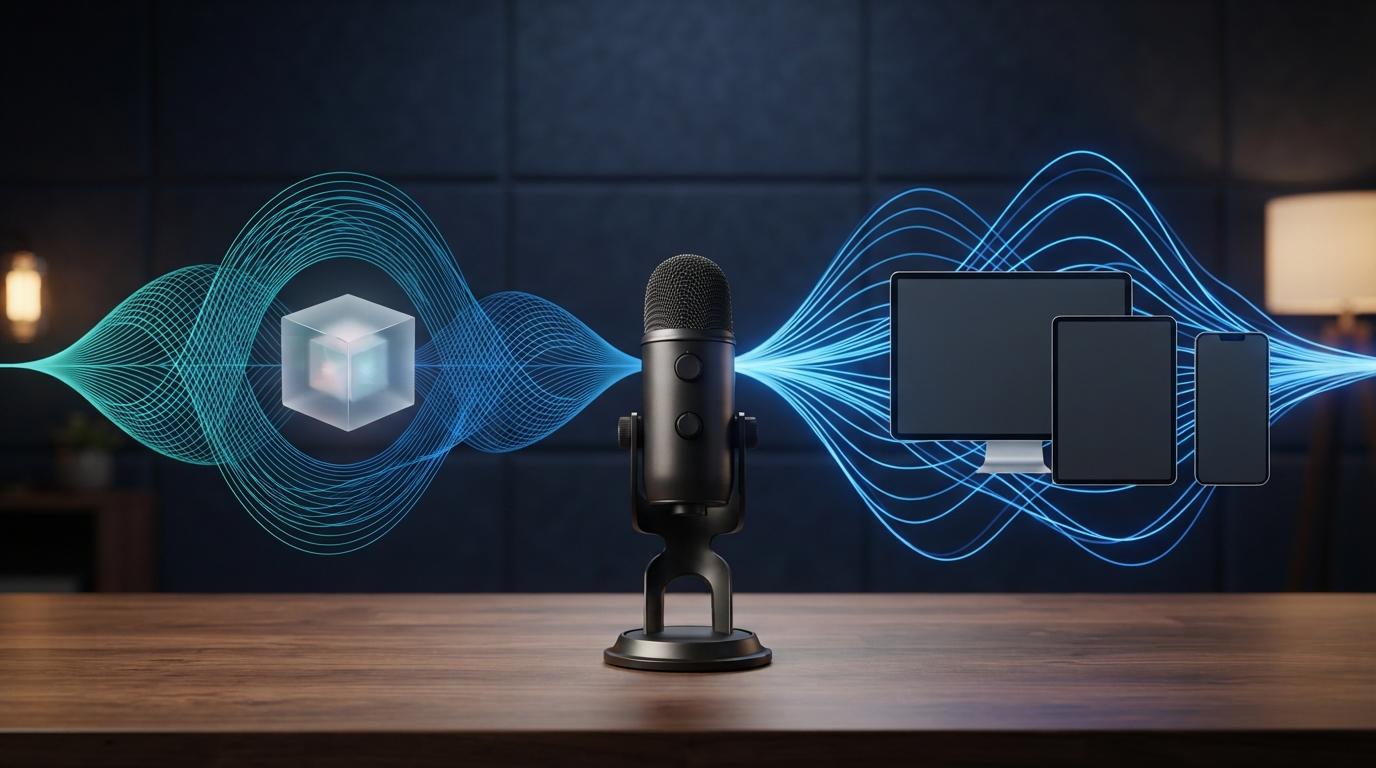 Studio microphone between local processing and cross-platform device symbols