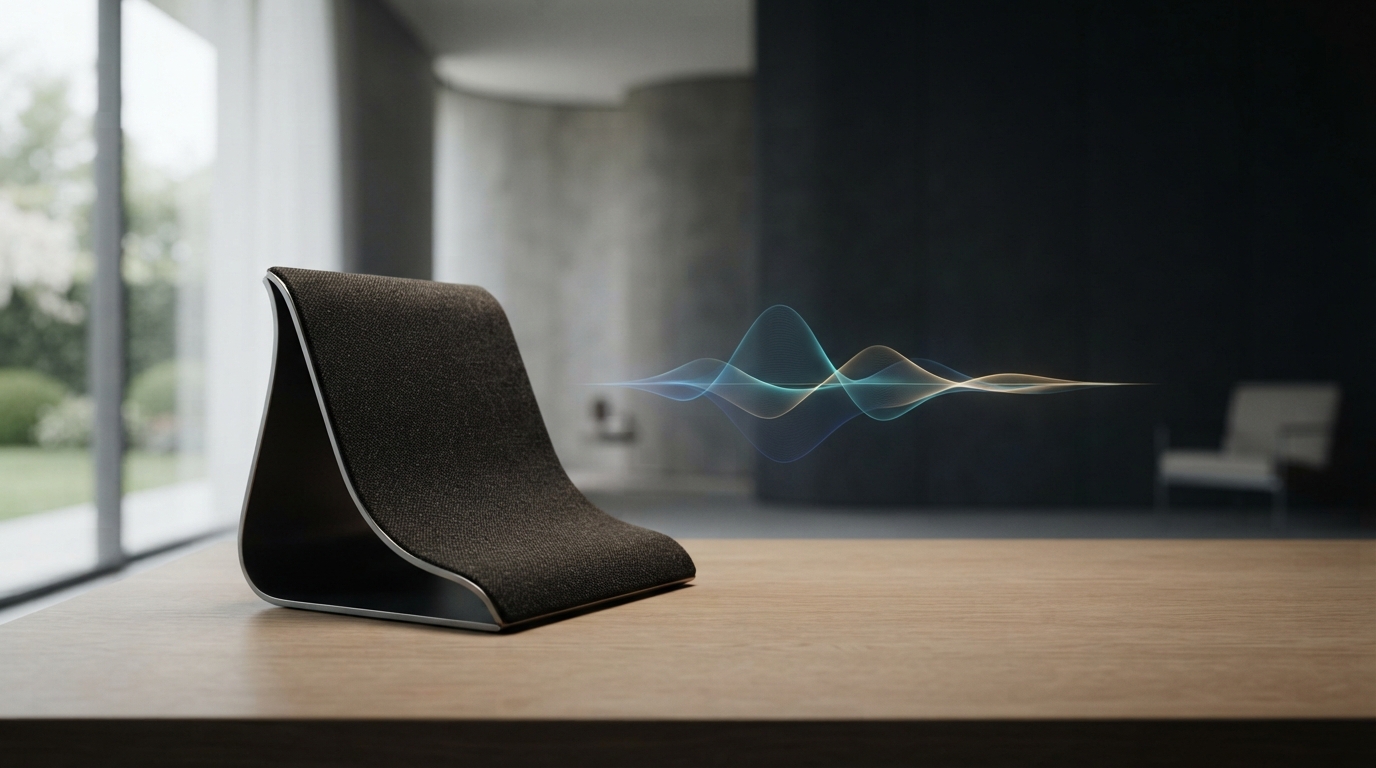 A private voice waveform moving from a microphone into a local terminal workflow on a laptop