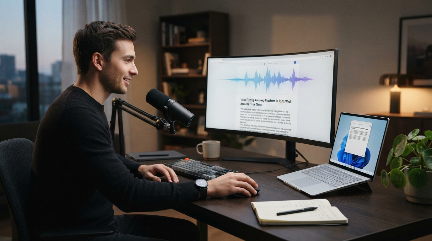 Editorial illustration for Windows Voice Typing Accuracy Problems in 2026: What Actually Fixes Them